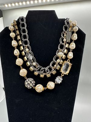 Talbots Triple Faux Pearl and Faceted Stone Necklace. A 3 in 1 necklace featuring cream-colored 