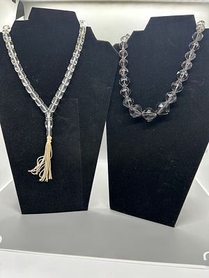 Two Beaded Strands with Smoky Grey and Clear Beads. Two beaded strands featuring one with 