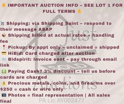 PLEASE READ-Important Auction Policies. Welcome to Just Sold Auctions! Please review the 