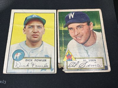 A Pair of 1952 Topps Baseball Cards Dick Fowler #210 and Al Sima #93. A pair of 1952 Topps 