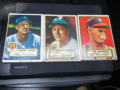 A Trio of 1952 Topps Baseball Cards Including Walter Evers, Ed Lopat, and Del Crandall. A trio 