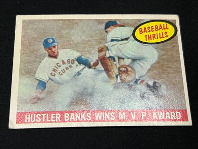 1959 Topps Baseball Thrills Ernie Banks Number 469. 1959 Topps baseball card featuring Ernie 