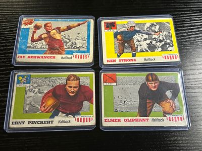 Four 1955 Topps All American Football Cards Including Jay Berwanger. A collection of four 1955 