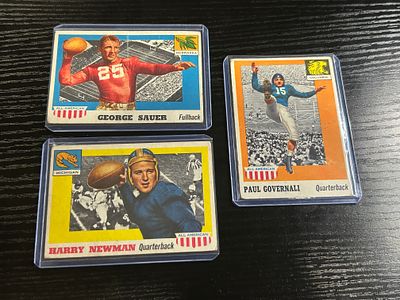 Three 1955 Topps All-American Football Cards Including George Sauer Harry Newman and Paul Governali