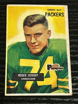1955 Bowman Football Roger Zatkoff Card Number 111. 1955 Bowman football trading card featuring 