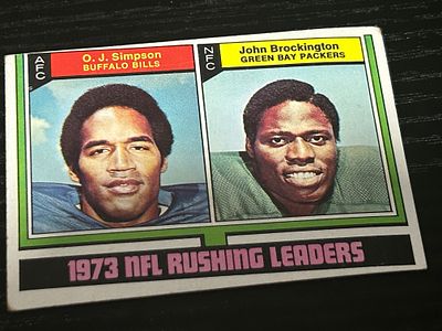 1974 Topps Football Card 328 1973 NFL Rushing Leaders O.J. Simpson and John Brockington. 1974 