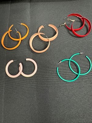 Vintage Enameled Hoop Earrings. Five pairs of vintage costume hoop earrings, late 20th century. 