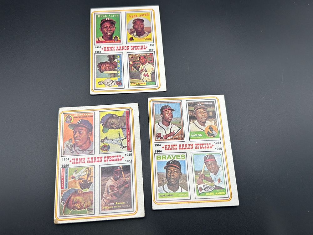 Lot 162: Three 1974 Topps Hank Aaron Special Baseball Cards Numbers 2 3 and 4
