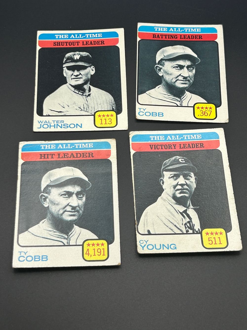Lot 168: A Lot of Four (4) 1973 Topps Baseball Trading Cards All-Time Leaders Subset