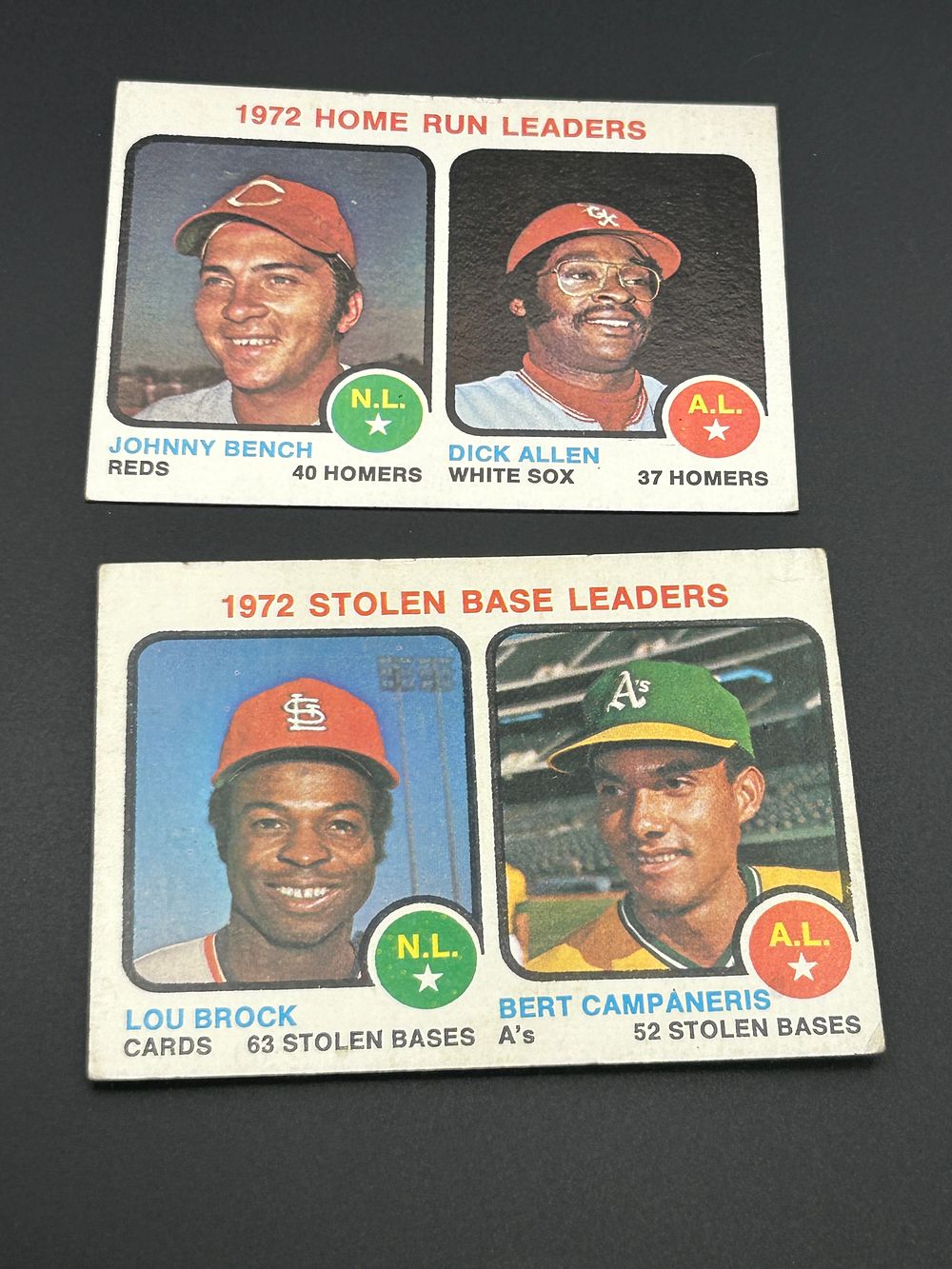 Lot 169: A Pair of 1973 Topps Baseball Cards #62 Home Run Leaders and #64 Stolen Base Leaders