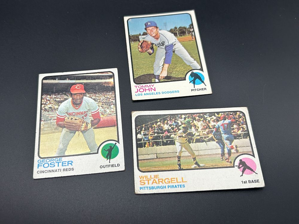 Lot 171: A Trio of 1973 Topps Baseball Cards including Willie Stargell, Tommy John, and George Foster