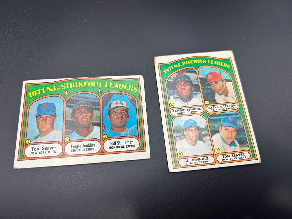 Lot 175: A Lot of Two 1972 Topps Baseball Cards featuring 1971 National League Leaders #93 and #95