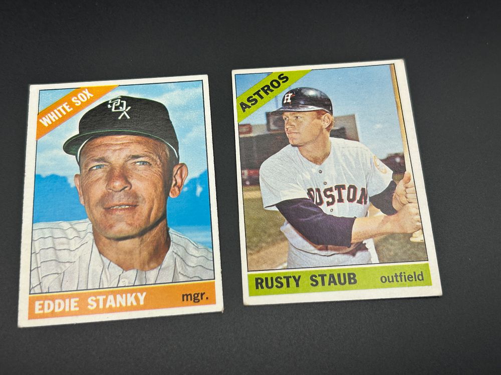 Lot 190: Two 1966 Topps Baseball Cards Eddie Stanky 448 and Rusty Staub 106