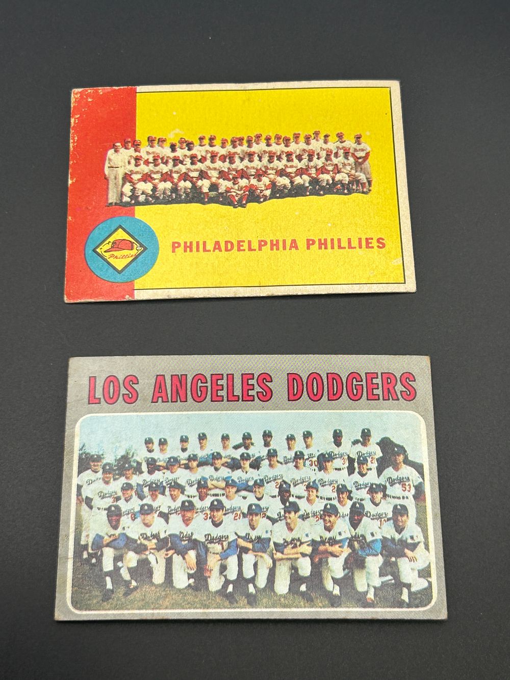 Lot 196: Two Vintage Topps Baseball Team Cards Philadelphia Phillies and Los Angeles Dodgers