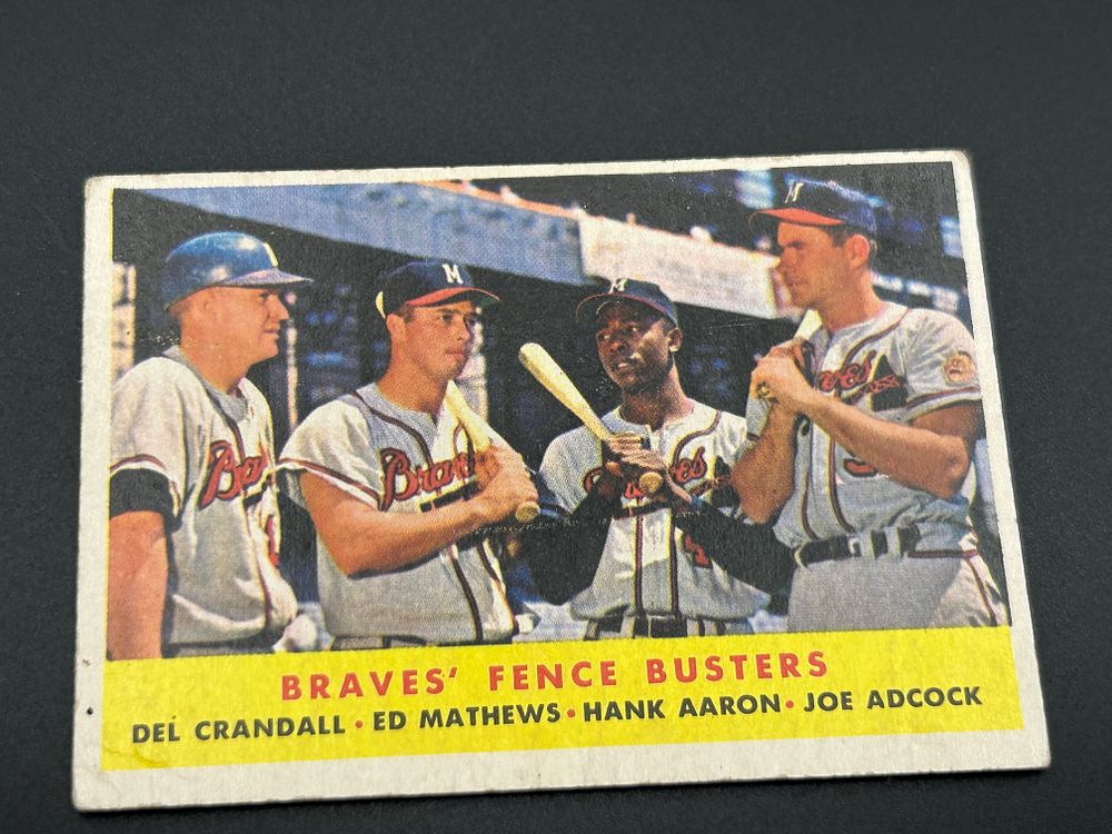 Lot 221: 1958 Topps #351 Braves' Fence Busters Baseball Card