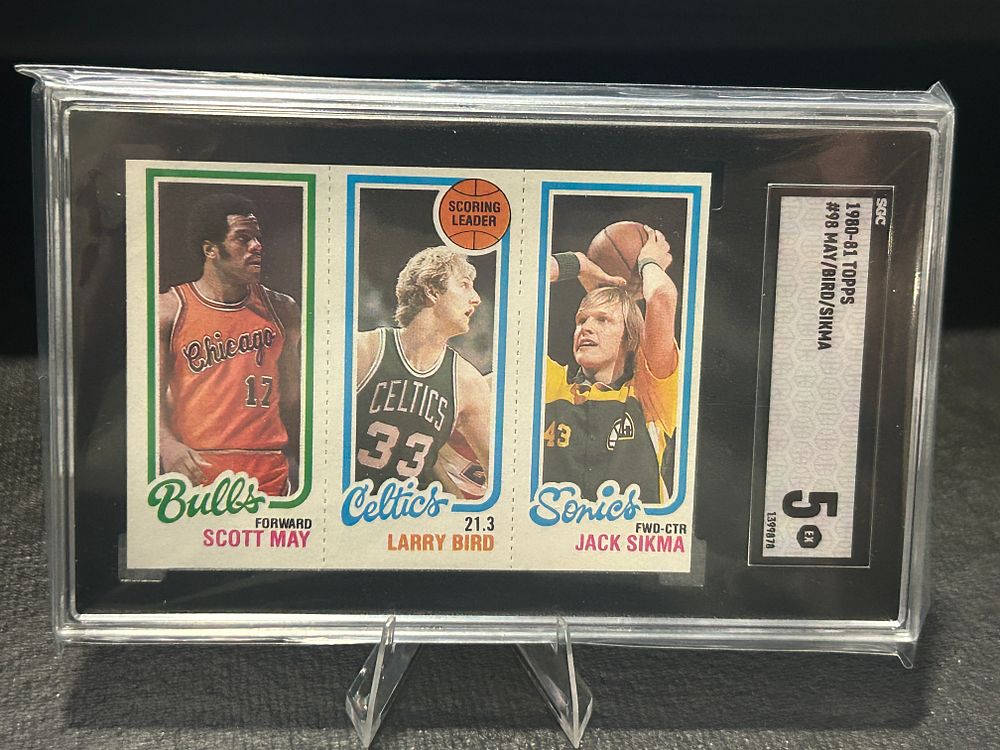 Lot 260: 1980-81 Topps Basketball #98 Scott May Larry Bird RC Jack Sikma SGC 5 EX