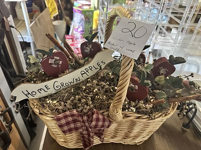 Wicker Apple Basket w Wooden Craft Apples