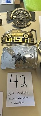 Porche, Cowboy and Heineken Belt Buckles