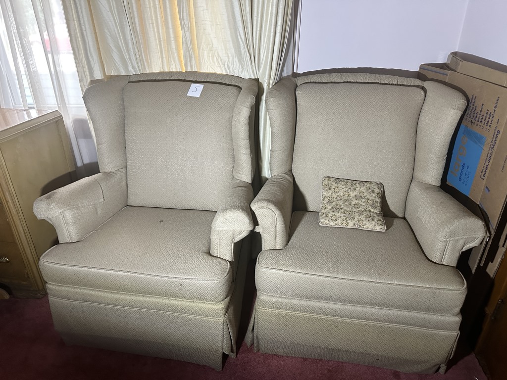Pair of Upholstered Wing Back Chairs