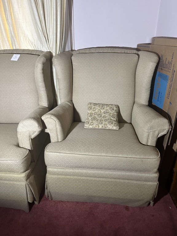 Pair of Upholstered Wing Back Chairs