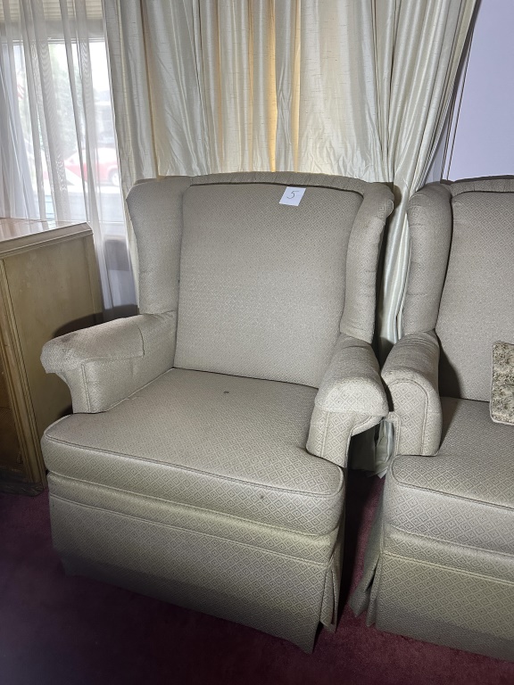 Pair of Upholstered Wing Back Chairs