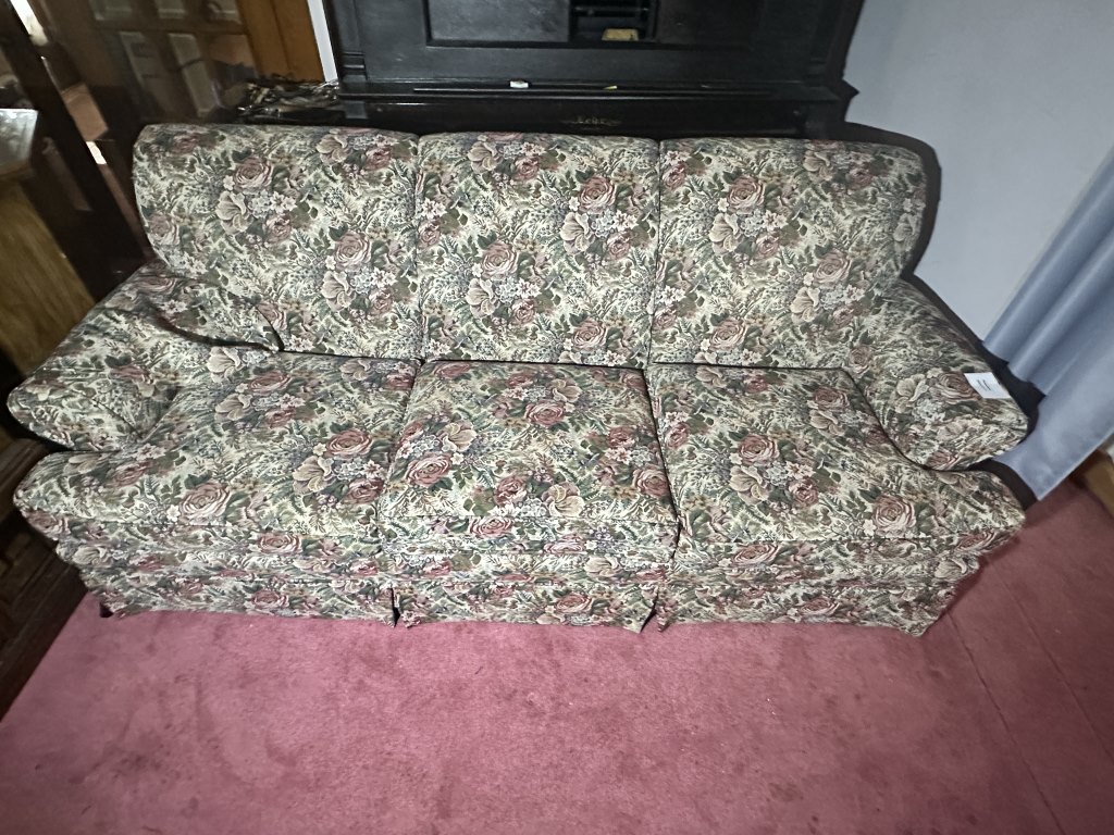 Floral Upholstered Sofa 3-cushion floral upholstered sofa. Measures approx. 85" long