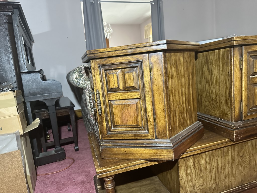 3-Piece Living Room Table Set matching coffee table and 2 end tables with cabinet storage. Includes octagonal end table, square end table, a