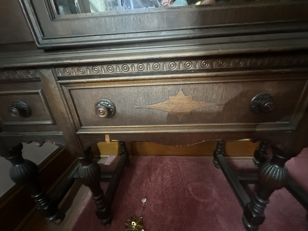 Wood China Hutch wood china hutch with glass front door, lower drawers, and decorative trim