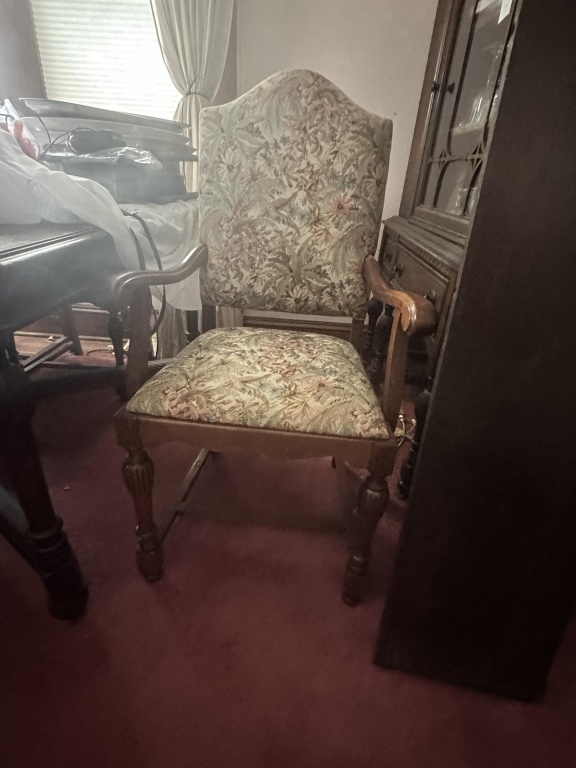 Dining Table With 6 Upholstered Chairs dining table with 6 upholstered chairs. 3 table leaves included. Table measures approx 60"x45