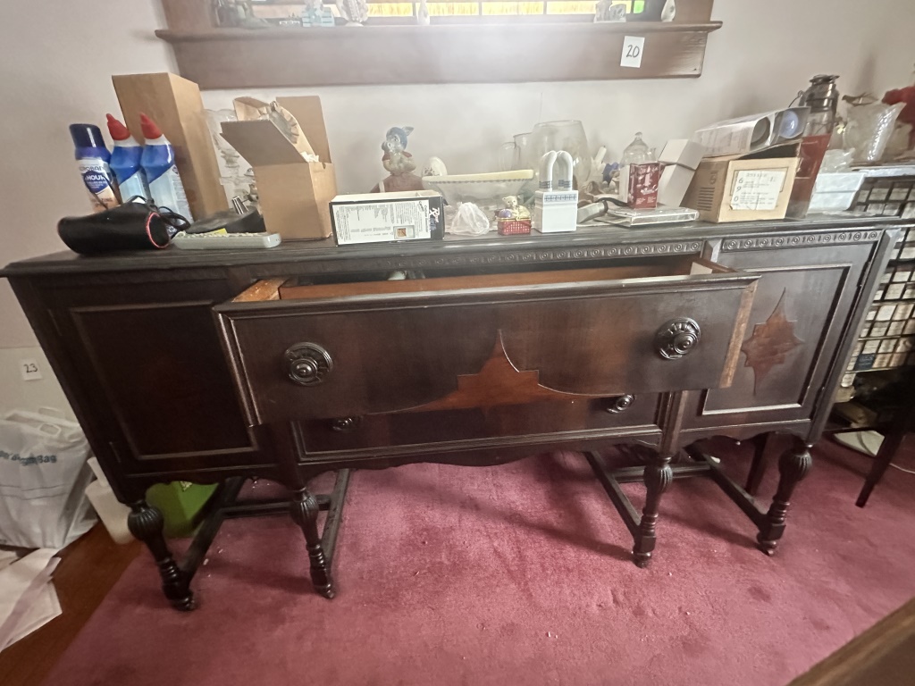Wood Sideboard Buffet wood sideboard buffet with 2 cabinet doors and center drawers. Measures approx. 72" long x 40" high