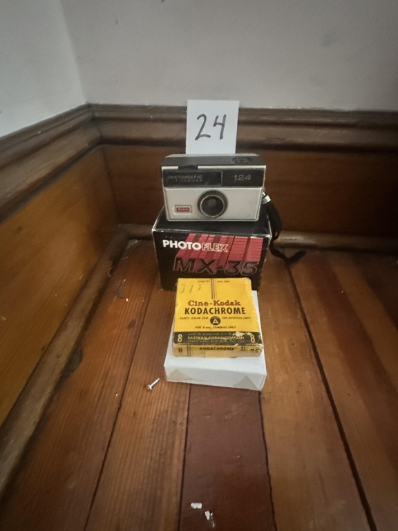 Vintage Cameras & Film Kodak Instamatic 124 camera with Photoflex MX-135 box and Cine-Kodak Kodachrome film