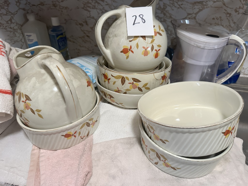 Hall China Kitchenware Lot Hall Quality Kitchenware floral pattern mixing bowls and pitchers