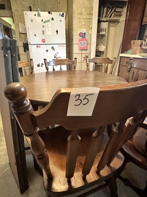 Round Kitchen Table With Chairs round kitchen table with 6 wood chairs, including 2 armchairs and 4 side chairs. 2 Leaves included