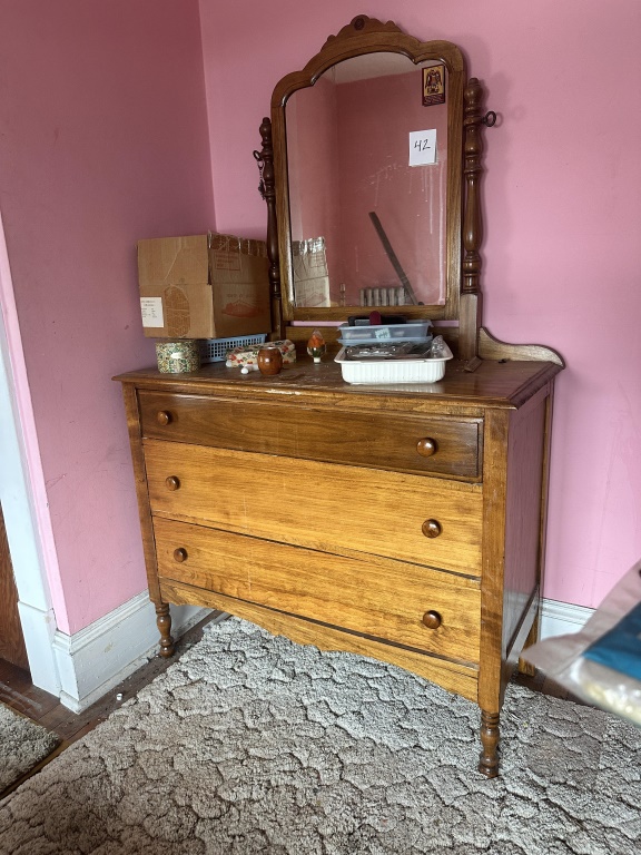 Dresser With Mirror 3-drawer dresser with attached mirror. Measures approx. 40" wide