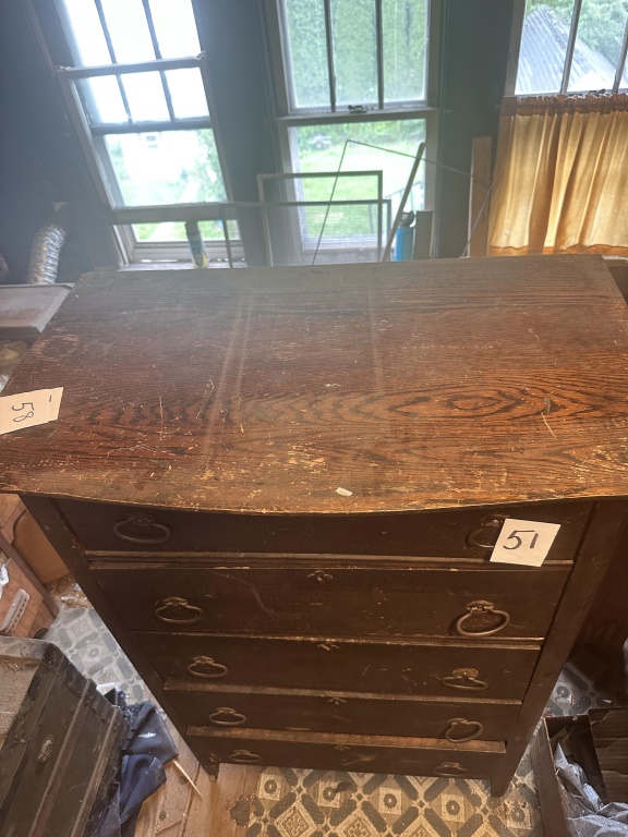 Antique Tall Chest Of Drawers antique 5-drawer chest with ring pulls and keyhole escutcheons. Measures approx. 33" wide x 49" high