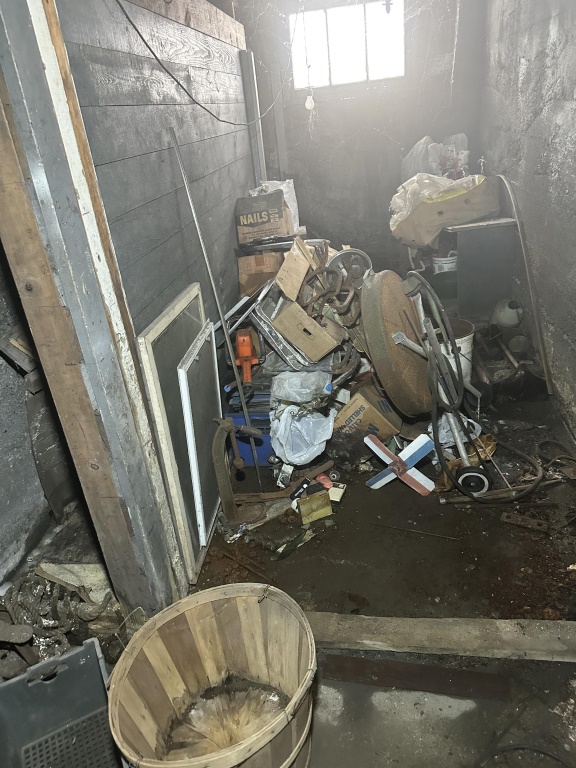 Pickers Rights of Entire Basement includes vintage KitchenAid stand mixer, large quantity of glass canning jars, wooden multi-drawer parts/s