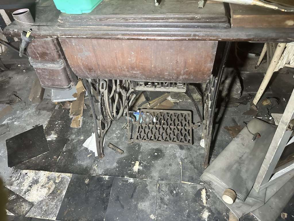 Pickers Rights of Entire Basement includes vintage KitchenAid stand mixer, large quantity of glass canning jars, wooden multi-drawer parts/s