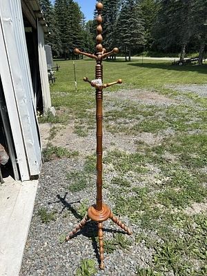 Vintage Turned Wood Hall Tree