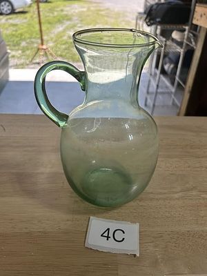 Green Handblown Glass Pitcher