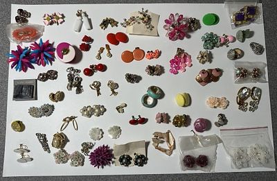Vintage Clip-On & Screw-Back Earrings Collection. Mid-Century Rhinestone, Enamel & Faux Pearl Studs