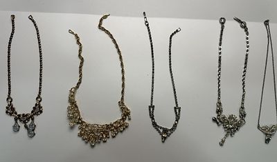Vintage Mid-Century Rhinestone Necklaces. incl. Signed Sarah Coventry Gold-Tone Wirework