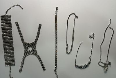 Vintage Rhinestone Statement Jewelry Lot. incl. Wide Cuff Bracelet & Aquamarine Blue Choker