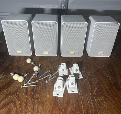 Set of 4 Optimus PRO-X44AV Compact Bookshelf. Speakers (Cat. No. 40-2081) White with Mounting 