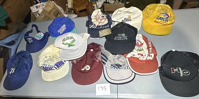Box Lot of 13 Vintage Snapback & Mesh Trucker Hats. Long John Silver, Philadelphia Eagles; SWB 