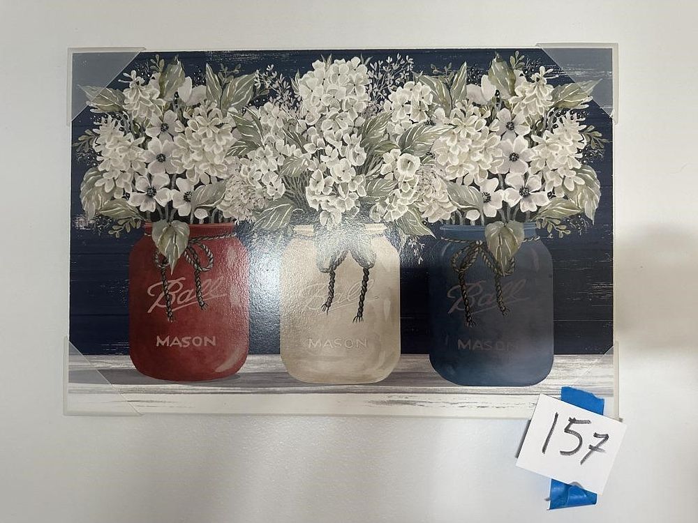 Lot 157: Americana Floral Mason Jar Wall Art