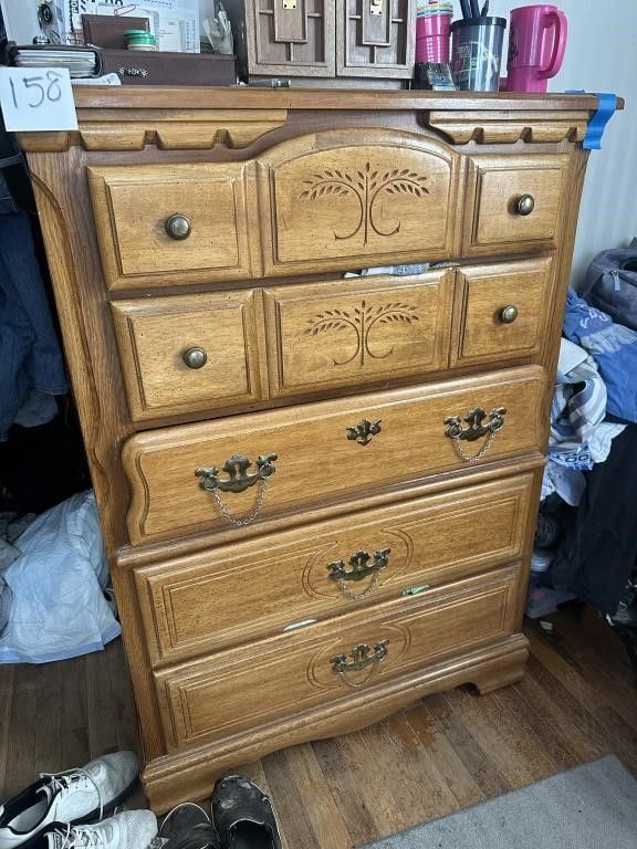 Lot 158: Country Style Five-Drawer Oak Dresser