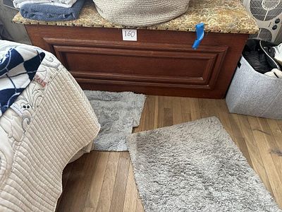 Upholstered Storage Hope Chest Bench. Rectangular blanket chest featuring a cherry-stained wood 