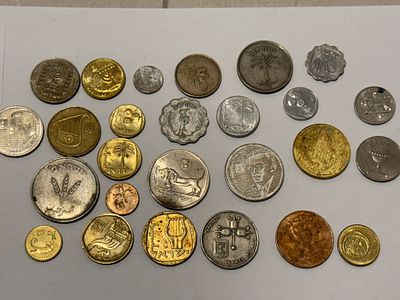A collection of Israeli coins.