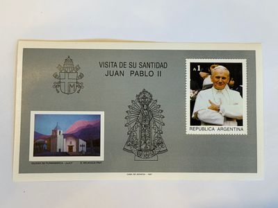 גיליון מזכרת רשמי של רפובליקת ארגנטינה לציון ביקורו של האפיפיור יוחנן פאולוס השני (Juan Pablo II).