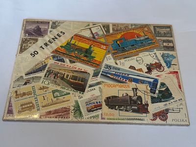 לוח מעורב של כ־50 בולים בנושא רכבות וקטרים, ממדינות שונות.